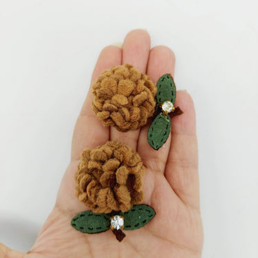 Brown and Green Floral Applique with Rhinestone, Flower Motifs x 2